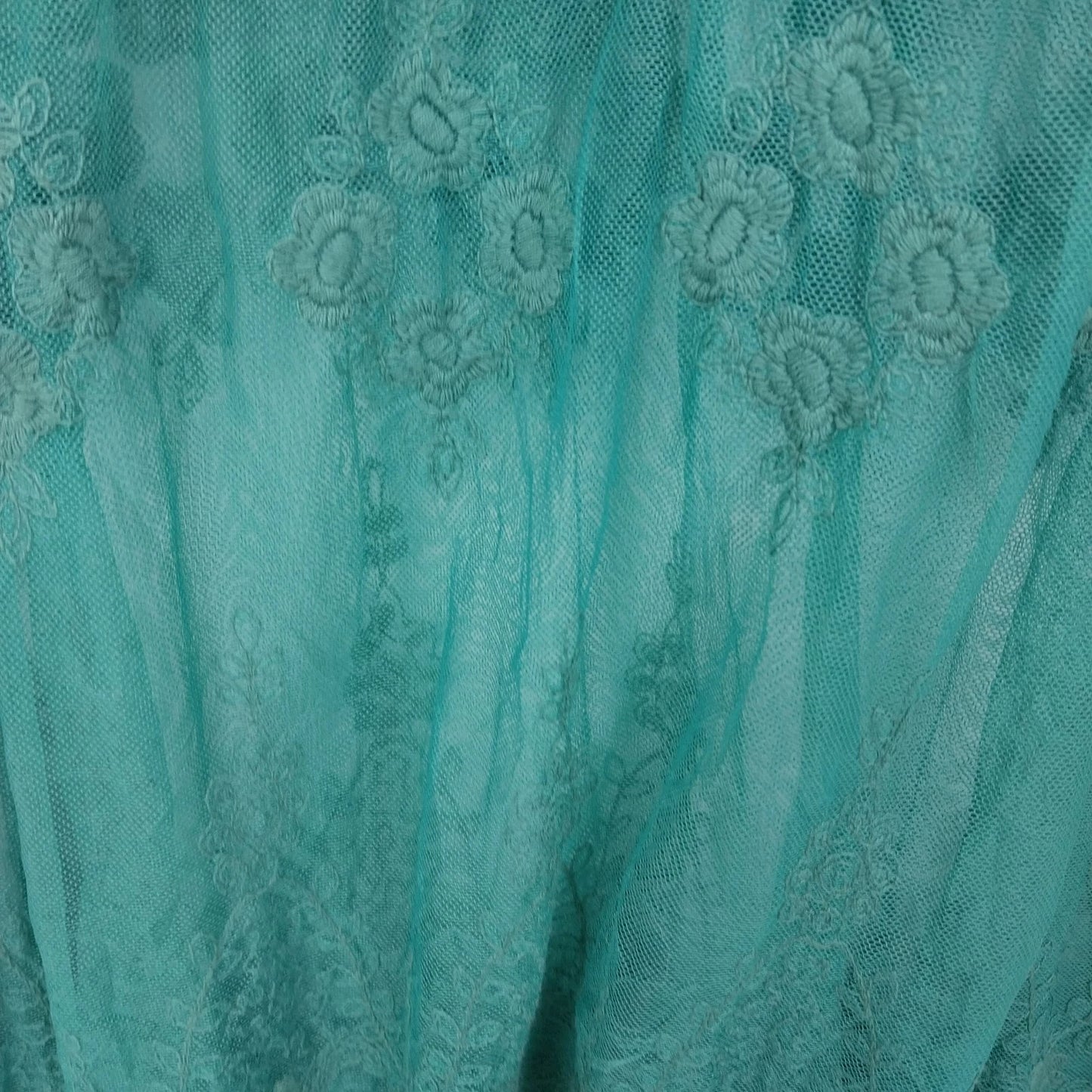 Zacin Women's Green Lace Mesh Tunic Blouse Long Sleeve Lined Top Size Large