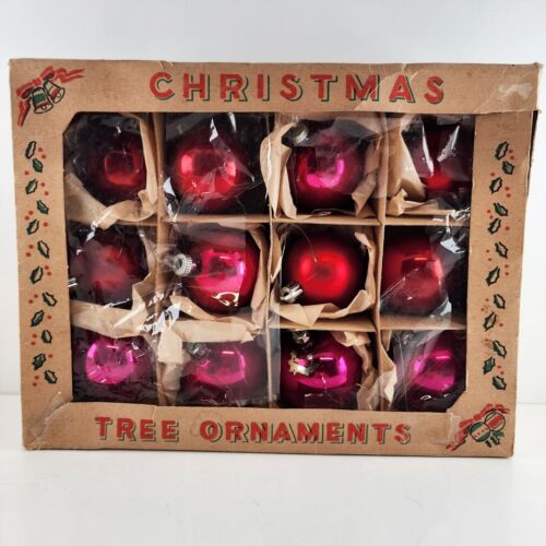12 Ball Christmas Ornaments 2" - 2.5" Size Various Reds & Brands Vintage in Box