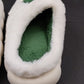 Christmas Tree Flat Thermal Plush Slippers White Faux Fur Green Insole Size 9-10