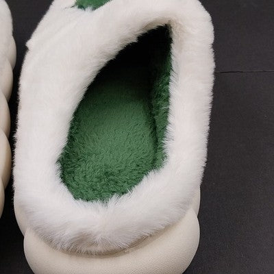 Christmas Tree Flat Thermal Plush Slippers White Faux Fur Green Insole Size 9-10