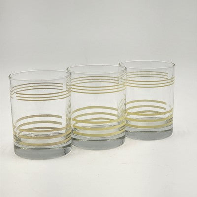 Set of 3 Fiesta Old Fashion Glasses with Culver Yellow Gold Striped Vintage 4"