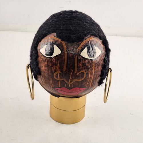 Folk Art Polynesian Coconut Shell Islands Head Painted Vintage 1970s