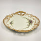 Limoges France 10.5" Round Platter Hand Decorated Floral Gold Trim Handle