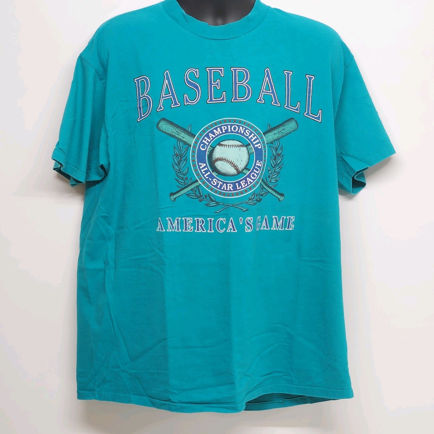 Players by Van Heusen Baseball Americas Game Blue Turquoise Shirt XL 100% Cotton