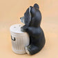 Bear Trash Can Salt Pepper Shakers Plastic Stopper Japan Chalk Ware Ceramic 4.5"