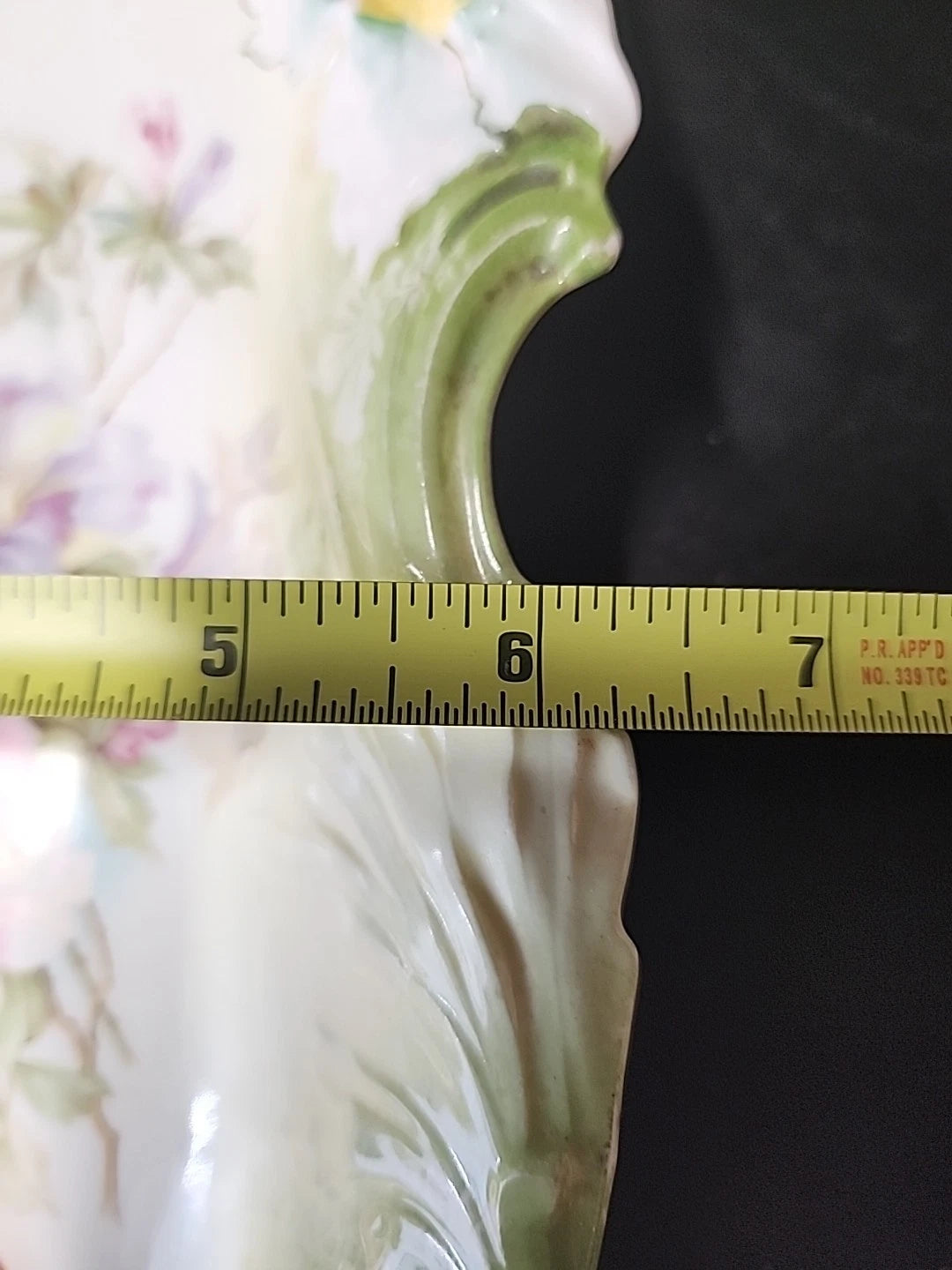 Saxe Altenburg German Green Porcelain Celery Dish 13" Floral Gold Gilt Antique