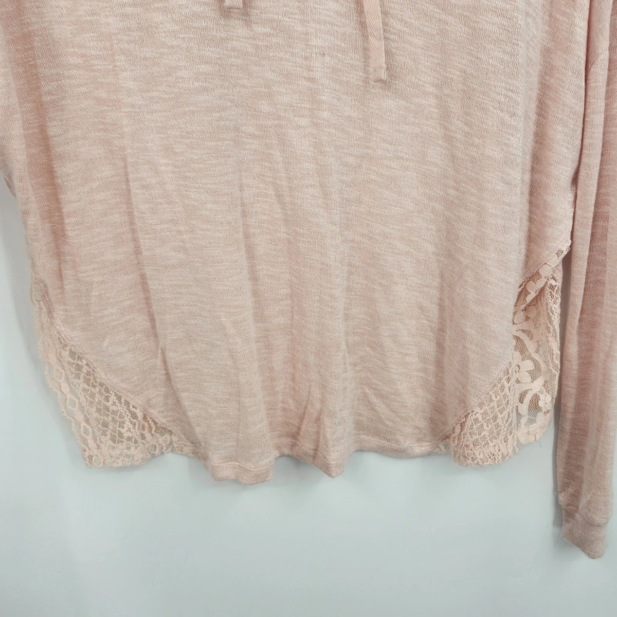 Cloud Chaser Women's Large Peach Pink Lightweight Hoodie Lace Trim Semi Sheer