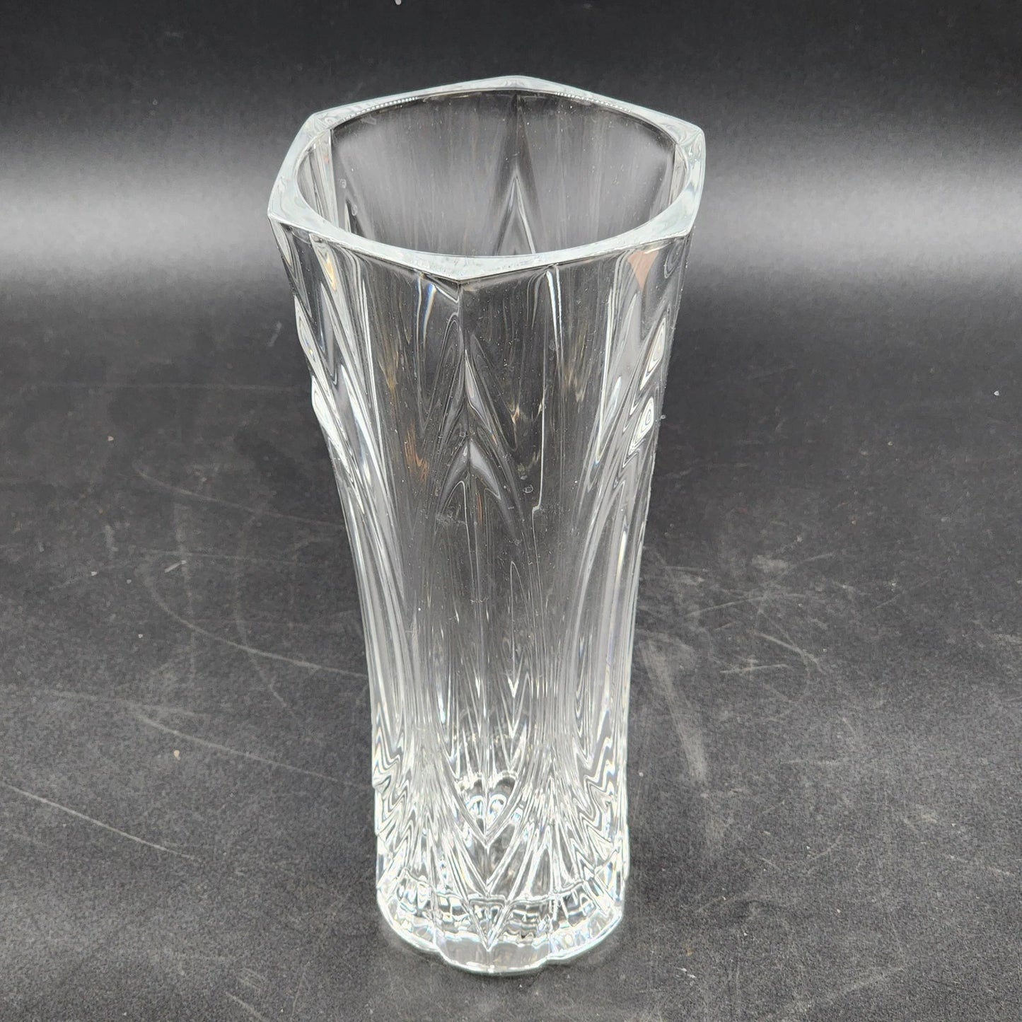 Lead Crystal Clear Glass Vase Cristal d’Arques-Durand Chatelet 9.5” 6-Sided Top