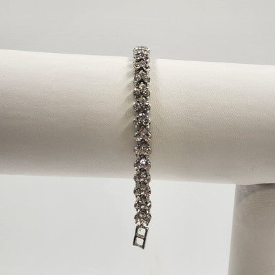 Silver Tone Faceted Crystal Clear Rhinestone Tennis Bracelet Vintage 6"