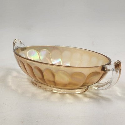 Jeannette Iridescent Carnival Glass Marigold Bowl Twin Clear Handle Large 10.5"