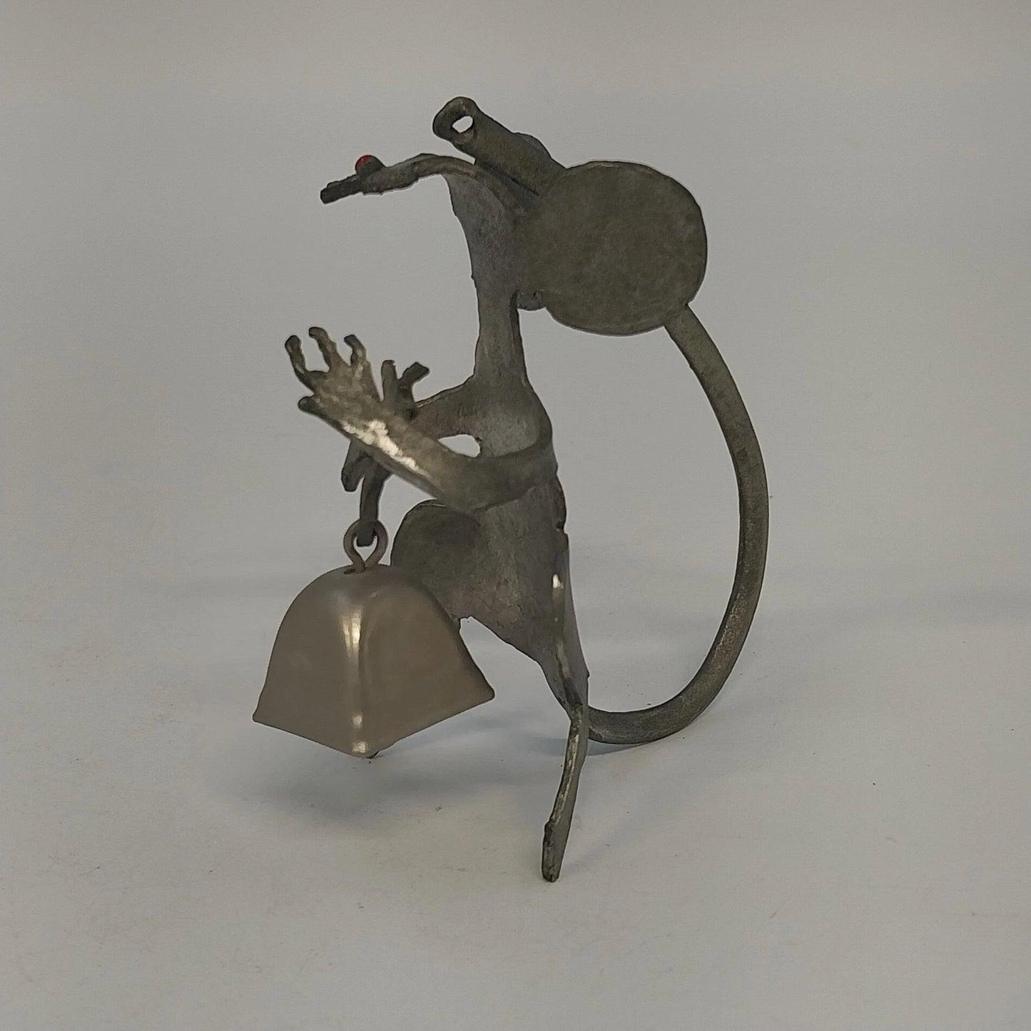 Zemtek Pewter Mouse Holding Bell Figurine Red Nose 3" Collectible Metal Ornament