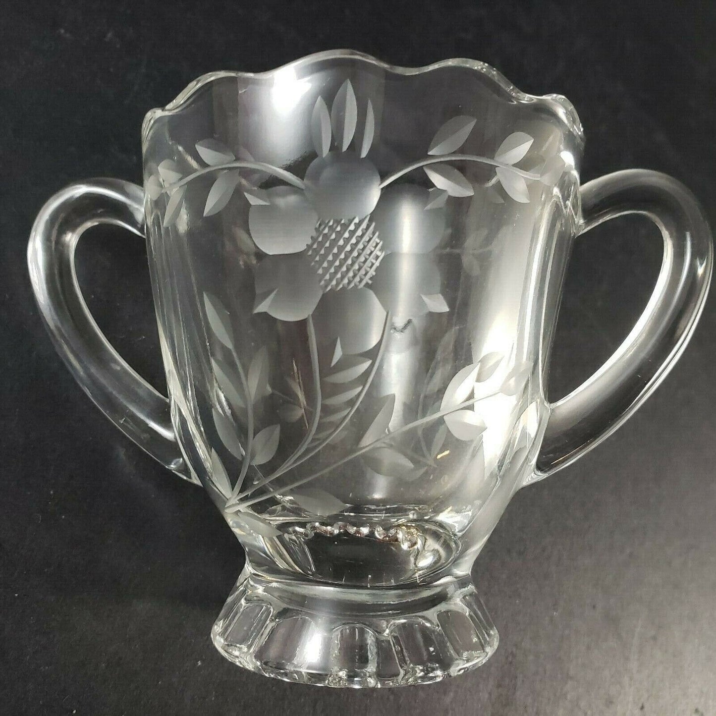 Viking Etched Glass Cream Sugar Clear Pattern Set Vintage Depression Flower