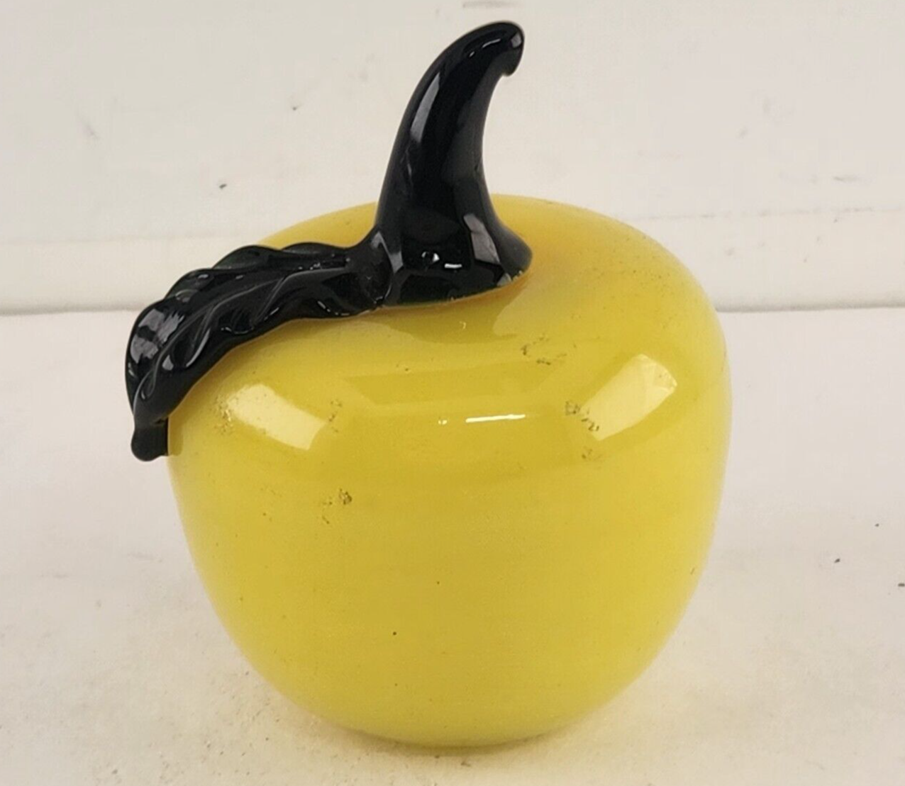 Art Glass Yellow Apple Black Stem Hand Crafted Decorative Vegetable 3.5" Tall