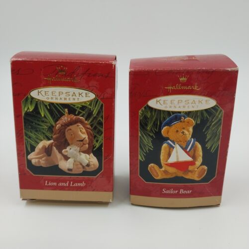 2 Hallmark Keepsake 1997 Christmas Ornaments SAILOR BEAR and Lion & Lamb Vtg