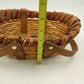 Wood Rattan Picnic Fruit Basket Swivel Handle Woven Red Rim 11x8.5"