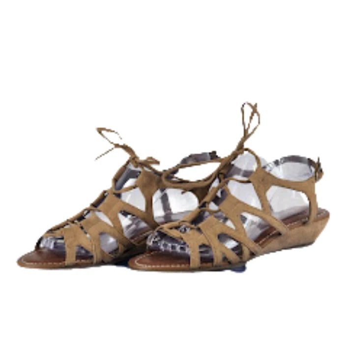Carlos Santana Gladiator Sandals Womens 8 Brown Suede Wedge Lace Up