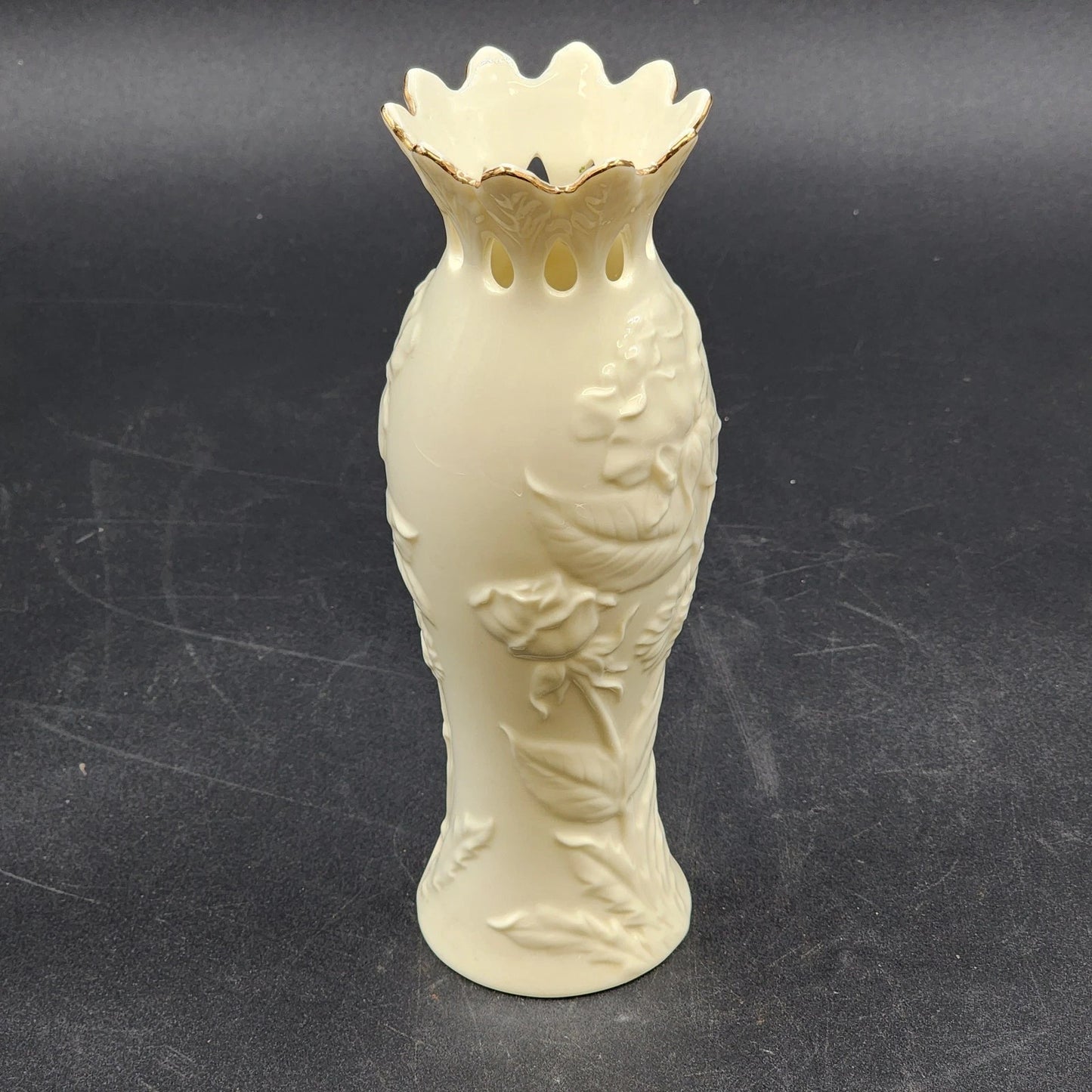 Lenox 8" Bud Vase Breast Cancer Awareness Tea Rose Cream China Gold Trim Floral