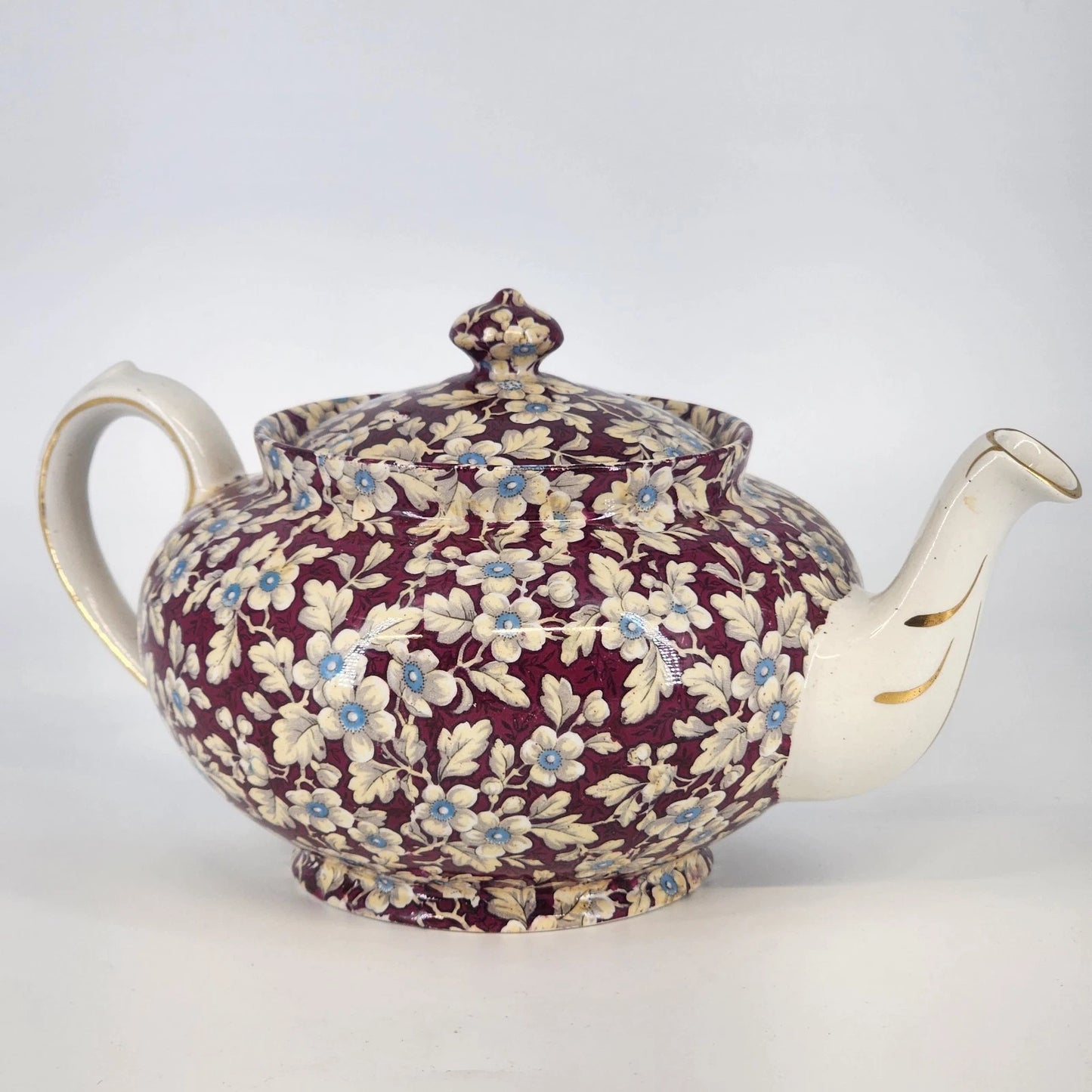 Vintage Lord Nelson Royal Brocade Chintz Teapot England Maroon Floral