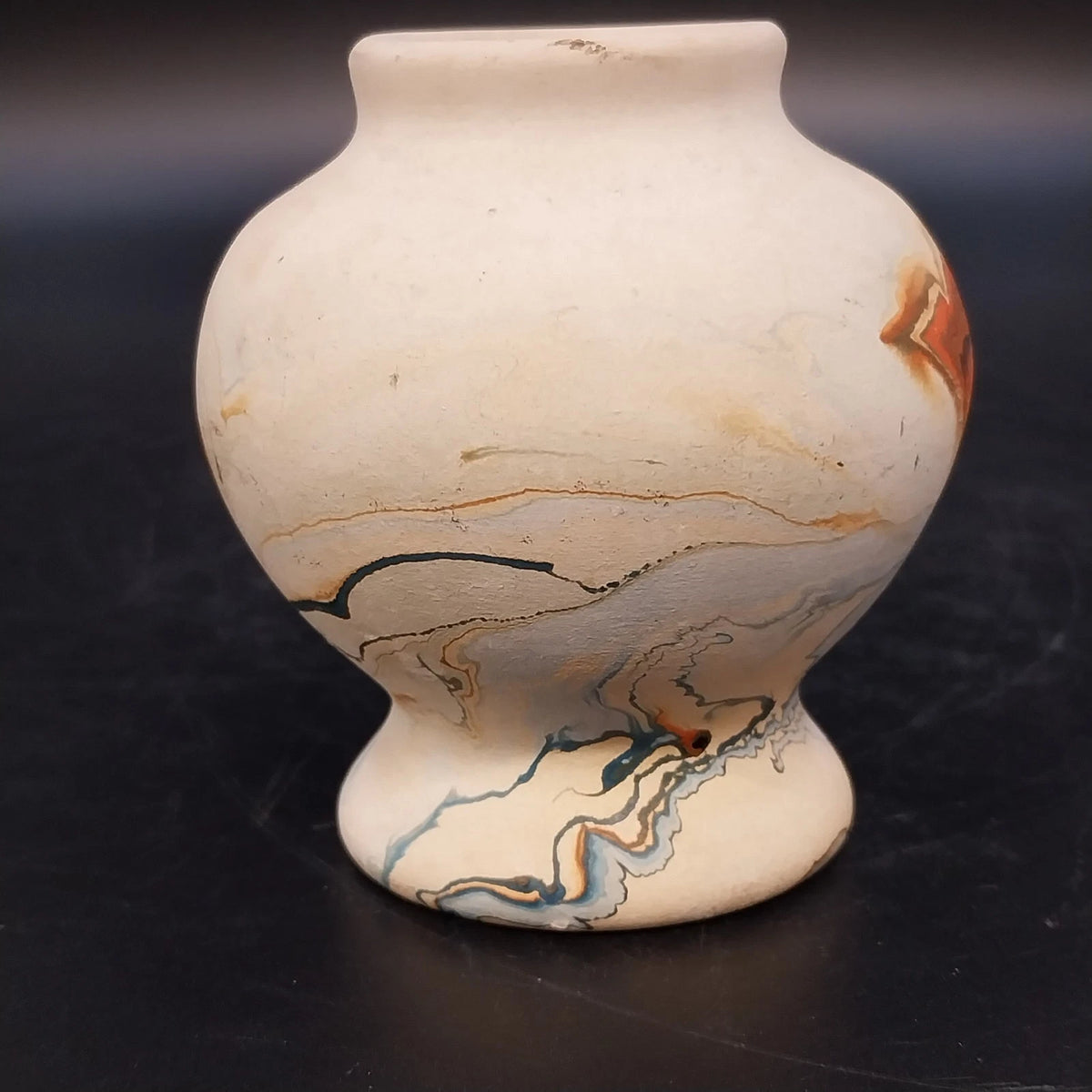 Vintage Nemadji pottery pedestal vase with marbled swirl pattern