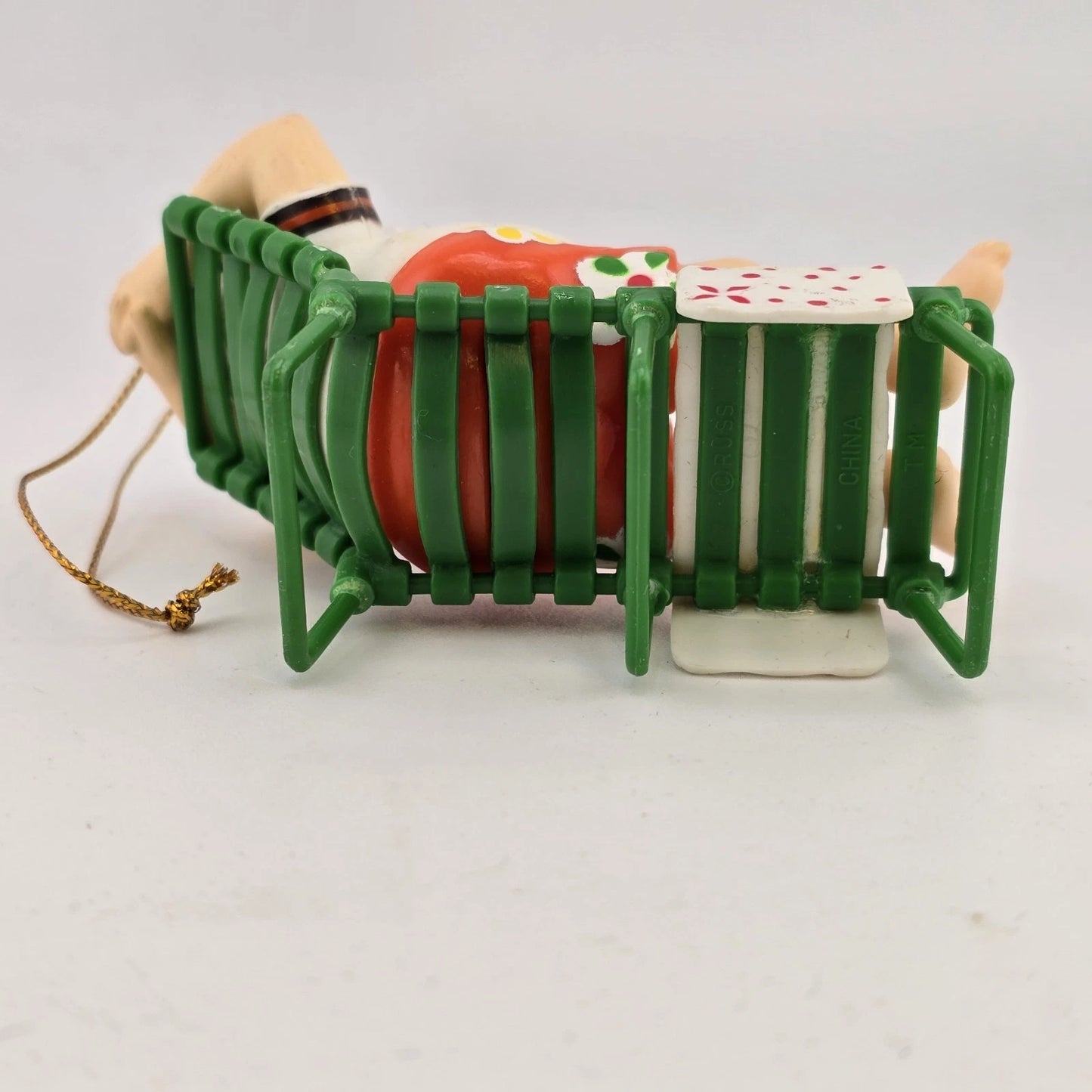 Cleveland Browns Santa Christmas Ornament on Beach Chair by Russ China 3.5" Vtg