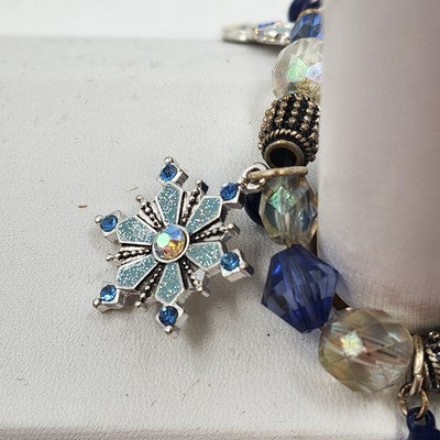 Kenneth Cole Silver Tone Blue White Snowman Christmas Winter Charm Bracelet