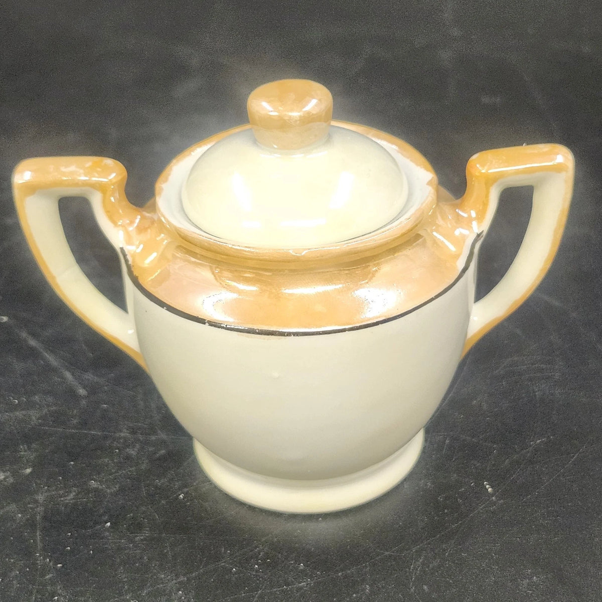 Floral Lusterware Creamer & Covered Sugar Bowl Set Gold Trim Handle Japan