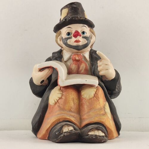 Sun Saint Porcelain Hobo Clown with Book Music Box 6.5" Plays King of the Road