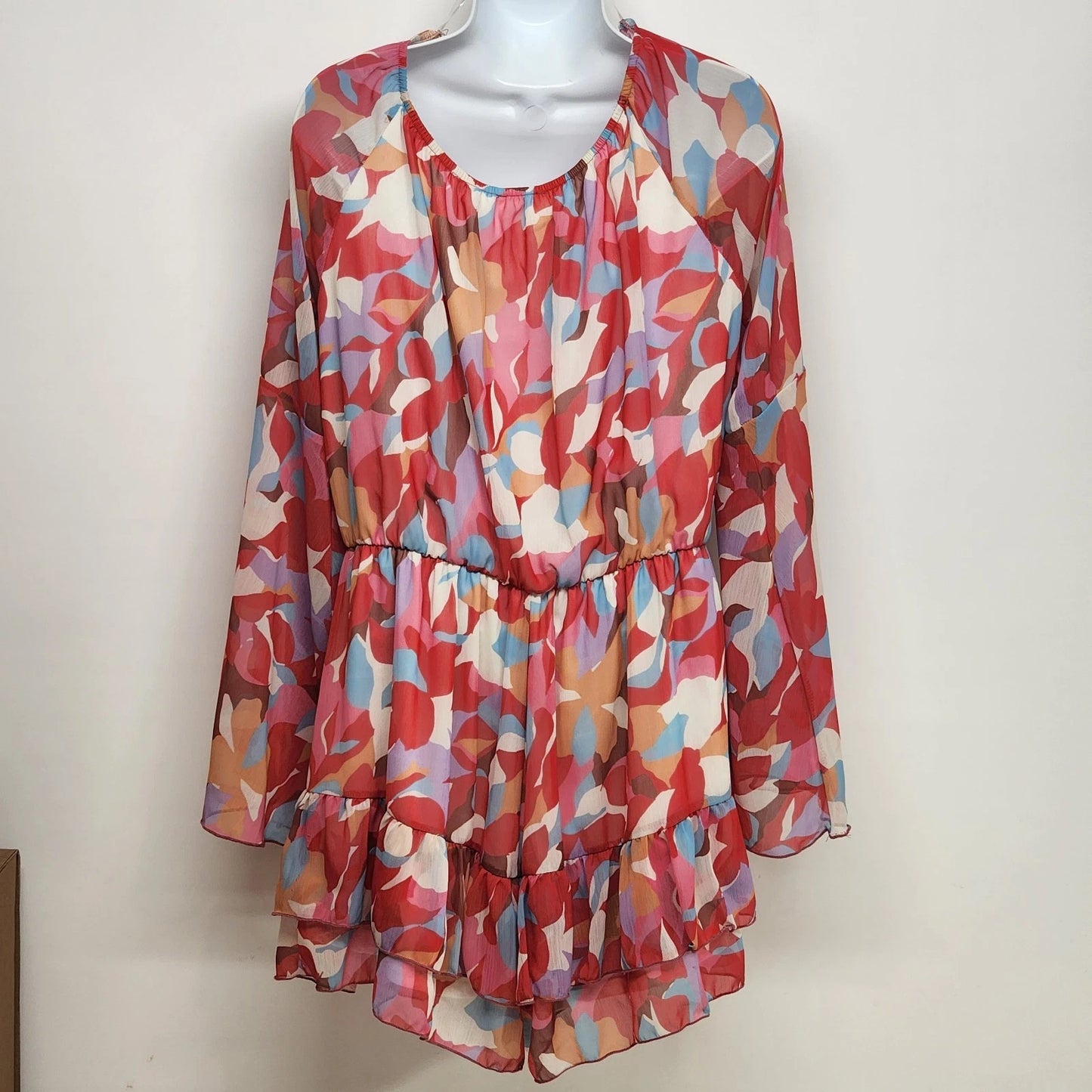 Peach Love California Boho Hippy Flowy Red Tunic Top Lined Large California Vtg
