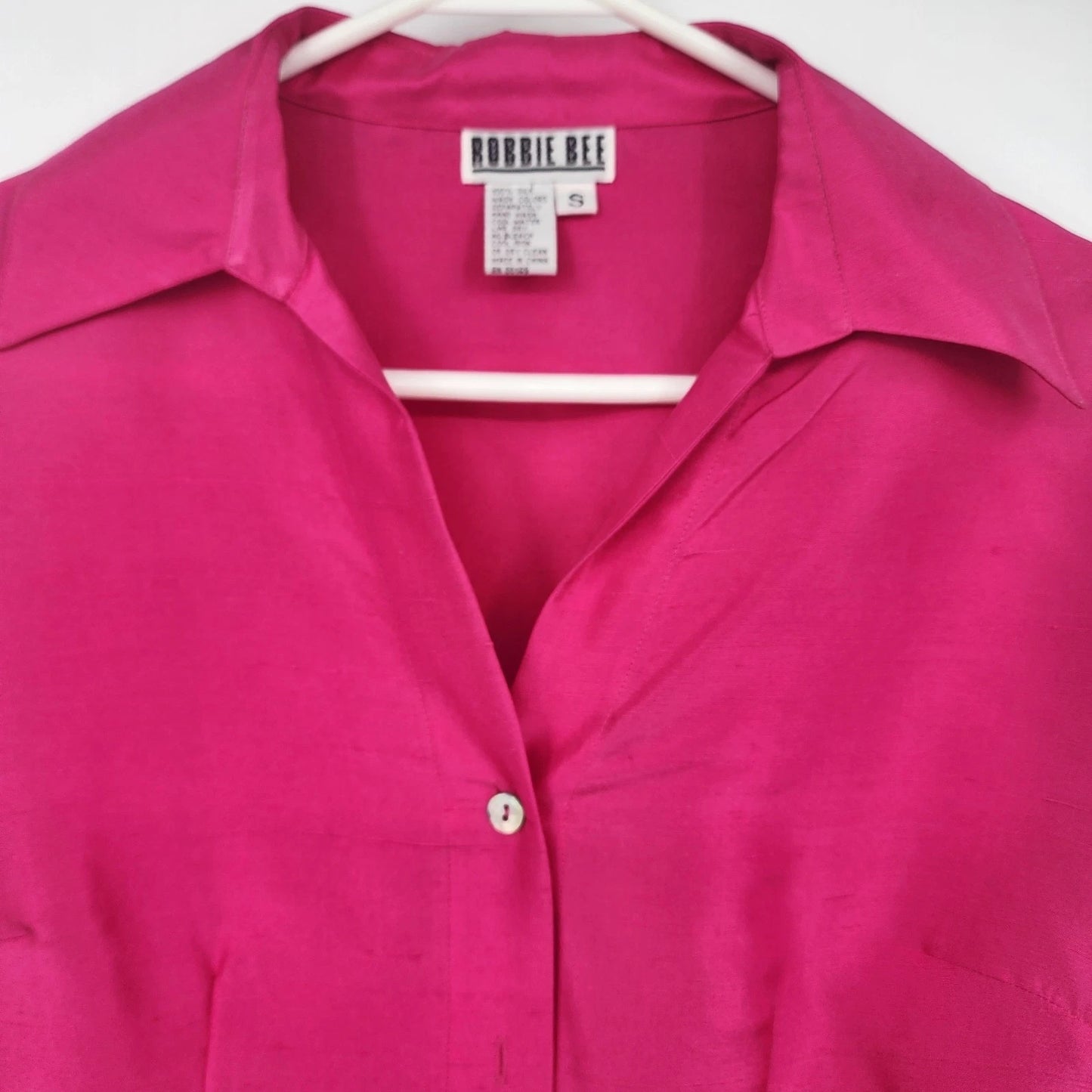 Robbie Bee Silk Blouse Women Small Pink Button Up Long Sleeve Shirt China