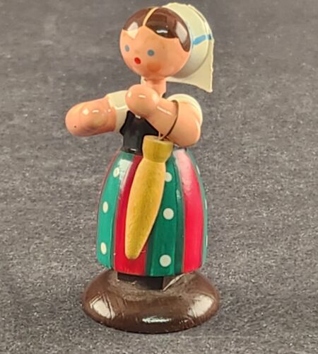 Original Erzgebirge Woman Figurine Carrying an Umbrella Germany Hand Painted