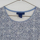 Karen Scott Blue White Geometric Print T-Shirt Top Women's Small 100% Cotton