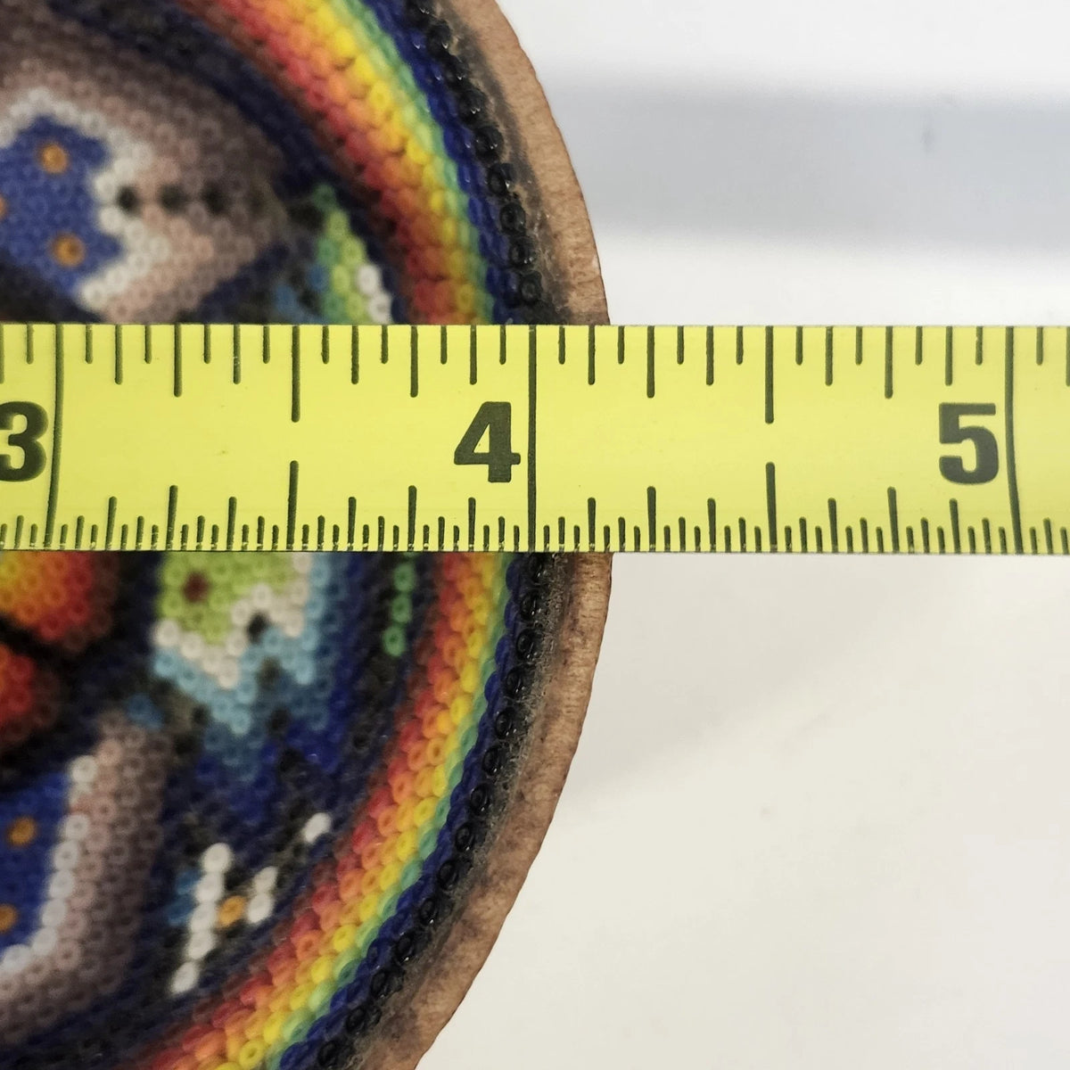 Hand Beaded Gourd Bowl Mexican Folk Art Rainbow Bird Floral Geometric 4" x 2"