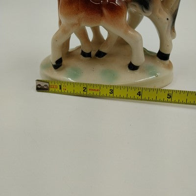 Equestrian Horse Mare & Colt Figurine Brown Black White Ceramic Vintage Japan 7"