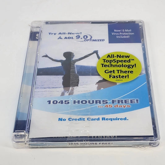 AOL 9.0 Optimized Software Hard Case Retro Internet Prop 1045 Hours Free New CD