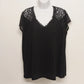 Torrid Women's Black Blouse Top Size 0 Plus Floral Lace Cap V-Neck Short Sleeve