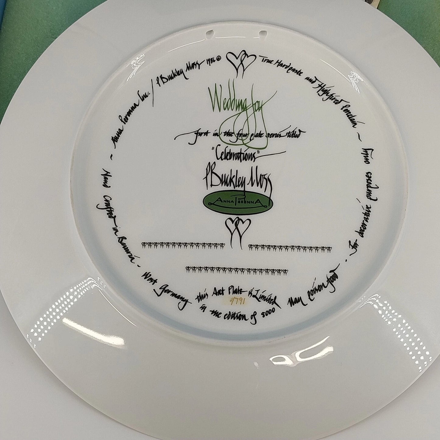 P Buckley Moss Wedding Joy Plate Anna Perenna 1985 1st Series COA NIB #4791