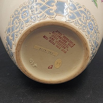 Large Chinoiserie Macau Ginger Jar – Hand Painted Blue & Pink Floral – 10"x7.25"