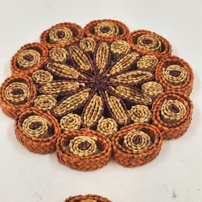 Set of 2 Vtg Straw Rattan Woven Trivets 7" Braided Kitchen Hot Pads Boho Decor