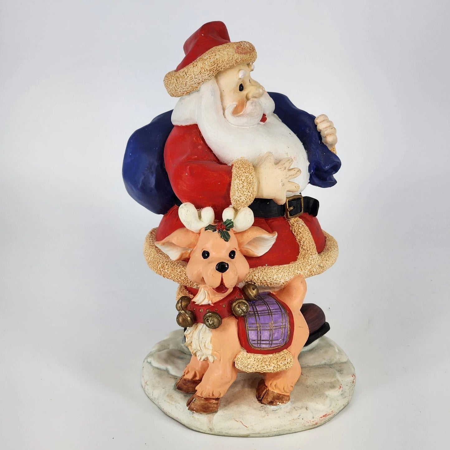 Santa & Reindeer Centerpiece Figurine Holiday Time Collectible Christmas Decor