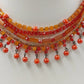 3 Necklaces Rope Chain Enamel Pendant Beaded & Satin Cord Mix Vintage Orange