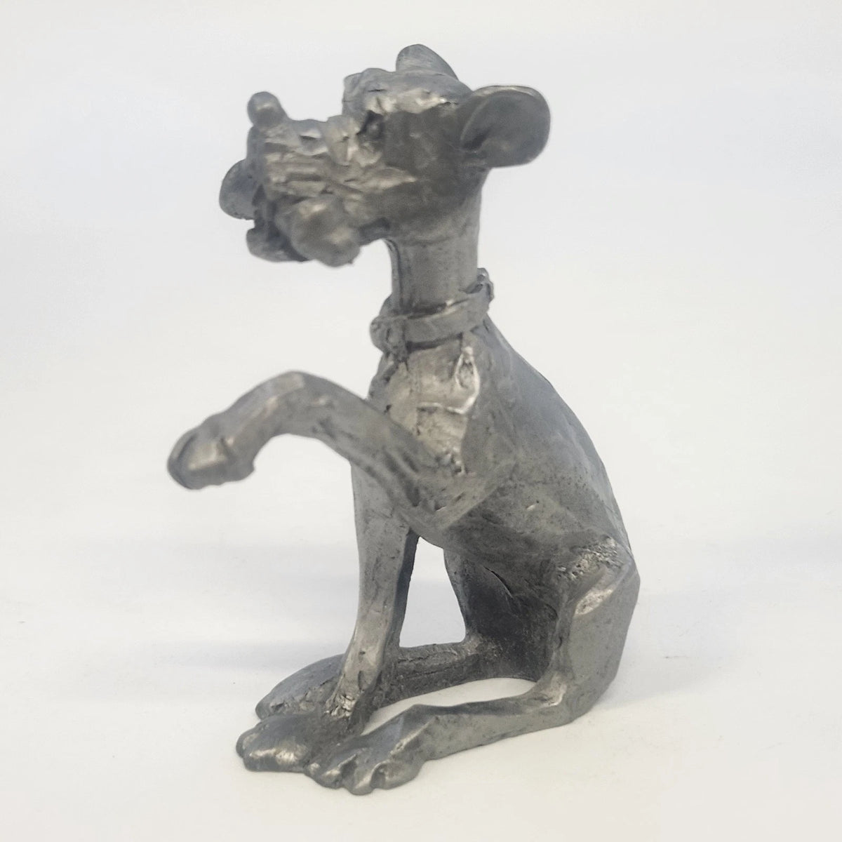 Kelly Waters Pewter Cartoon Dog 3" Seated Puppy Raised Paw Bone Animal Figurine