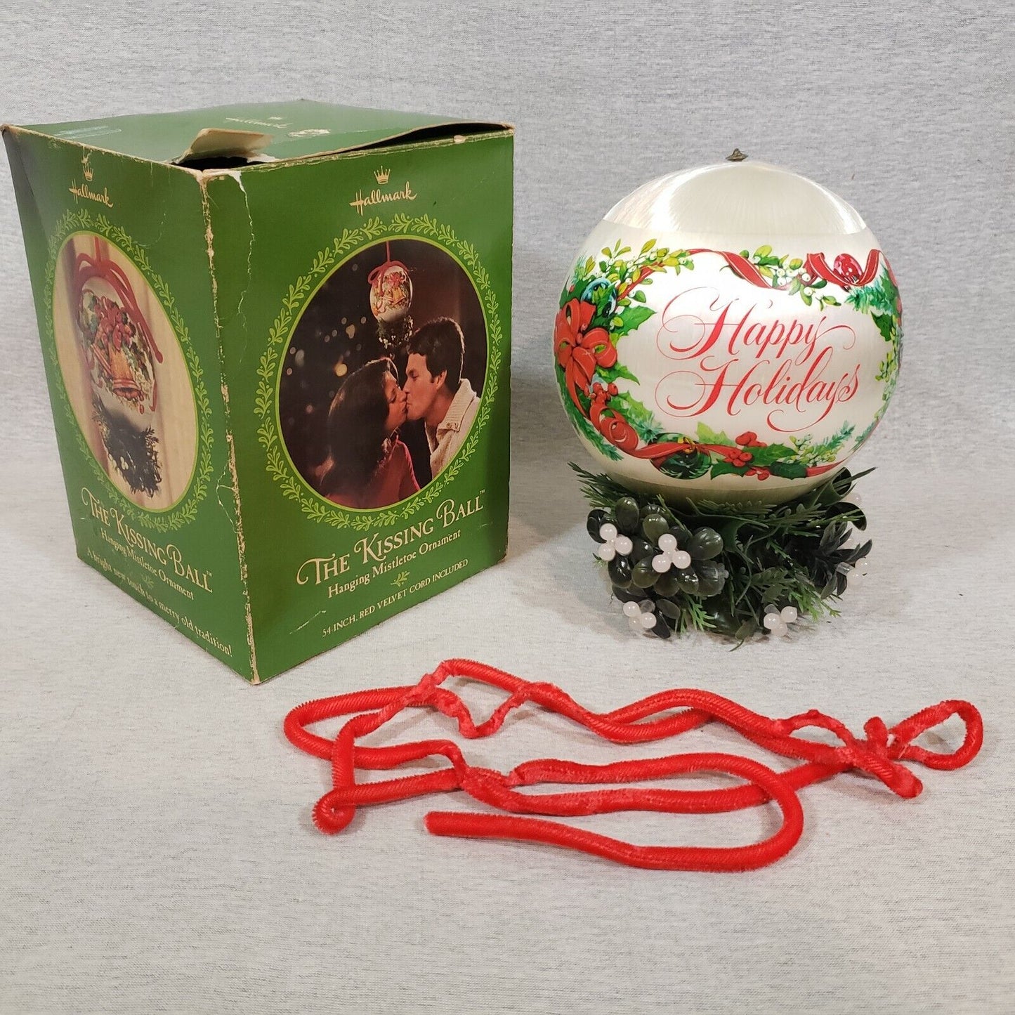 1970s Hallmark The Kissing Ball Hanging Mistletoe Ornament Satin Christmas Ball