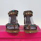 Candies Beaded Sequin Gladiator Sandals Womens 7.5 Brown Zip Boho AS IS