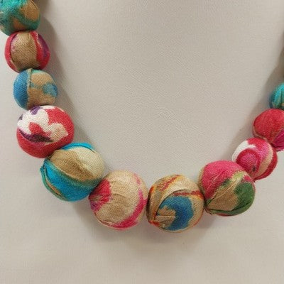 Plunder Gold Tone Chain Fabric Covered Beaded Multicolor Necklace & Earring Set