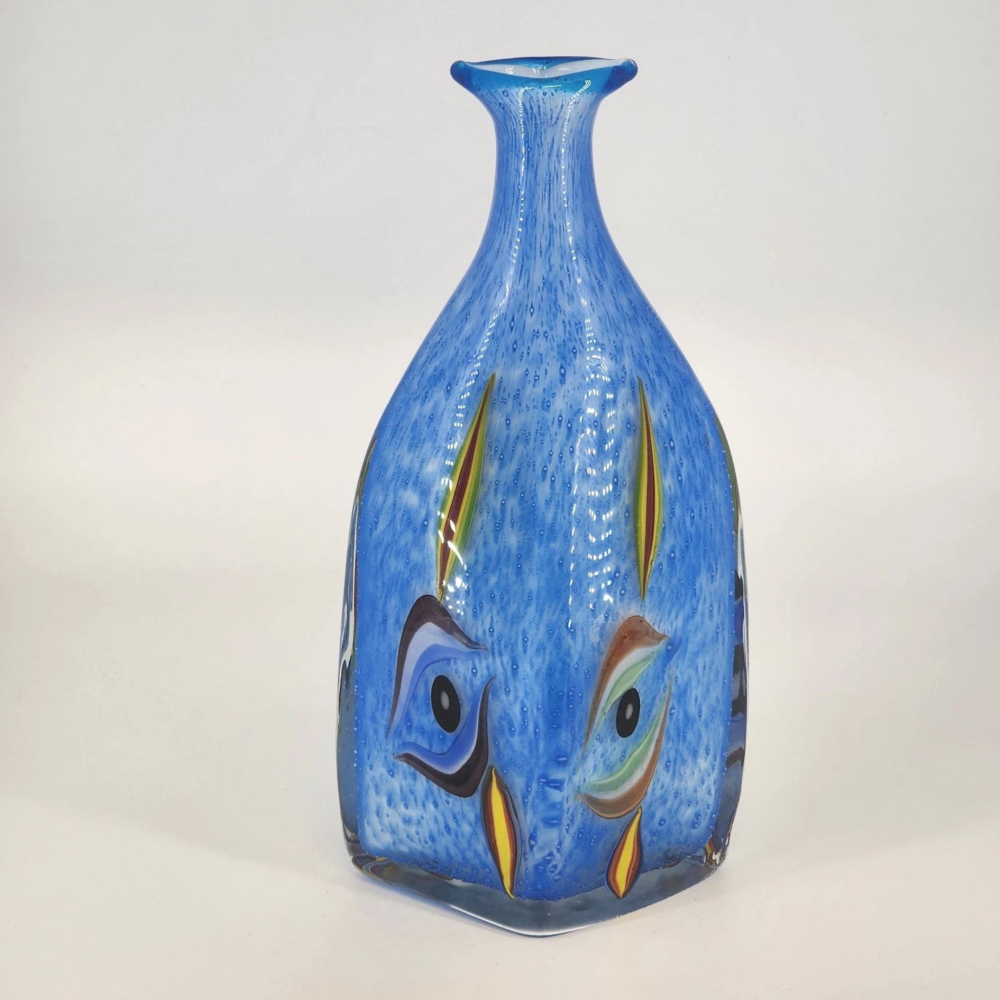 Milano Murano Sommerso Art Glass Vase Blue White Eyes 11.5 Inch