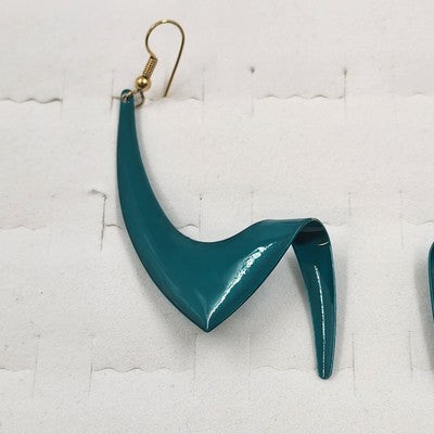 3 Pair of Pierced Earrings Teal Yellow & Gray/White Geometric Shape Drop Pendant
