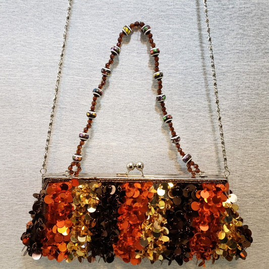 Cocos Intl Beaded Sequin Evening Clutch Purse Bronze Brown Gold Orange NWT