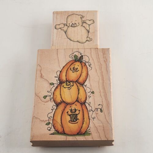 Whipper Snapper Stack O Pumpkins Design & Ghost Pattern Rubber Stamps Vintage