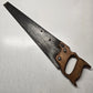 24" Hand Saw Wood Handle 3 Fastener Carpenter Woodworking Tool Vintage