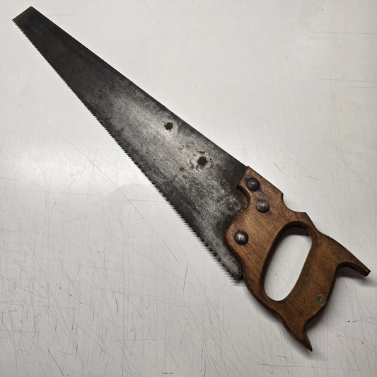 24" Hand Saw Wood Handle 3 Fastener Carpenter Woodworking Tool Vintage